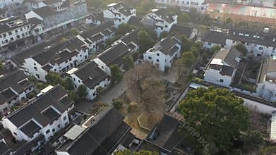 Aerial view of Urban Ancient Architecture and Street View, Suzhou city Jiangsu province China