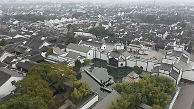 Aerial view of Urban Ancient Architecture and Street View, Suzhou city Jiangsu province China