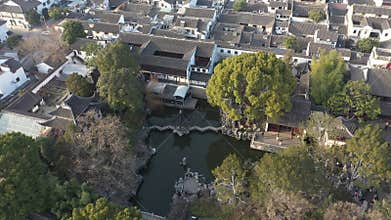 Aerial view of Urban Ancient Architecture and Street View, Suzhou city Jiangsu province China