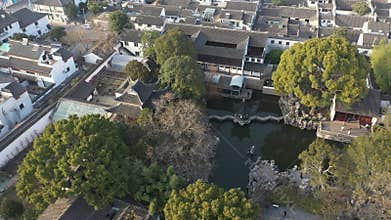 Aerial view of Urban Ancient Architecture and Street View, Suzhou city Jiangsu province China