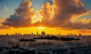 Jerusalem sunset over the Old City