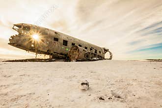 Solheimasandur the plane wreck view during winter snow