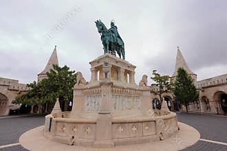 Statue of St. Stephen I (I. Szent ,Istvan szobra) at Fisherman\'s Bastion (Halaszbastya)