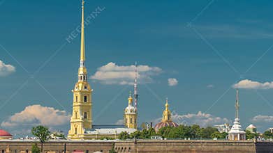 Peter and Paul Fortress across the Neva river timelapse hyperlapse, St. Petersburg, Russia
