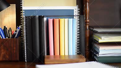 Organized Stationery Display Featuring Vivid Color Textures After Desk Cleanup Business and Home Office Concepts Captured With