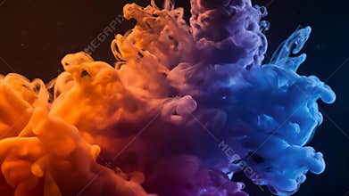 Vibrant Orange and Blue Ink Clouds Dissolving Abstractly in Dark Fluid Motion