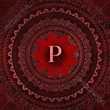 Vintage Red Letter P in Mandala Floral Pattern Frame