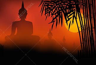 Buddha statue sunset