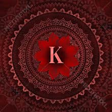 Vintage Red Letter K in Mandala Floral Pattern Frame