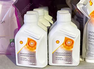 Shell brake and clutch fluid 500ml bottles on shelf