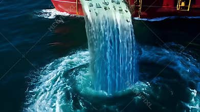 Cargo Ship Symbolically Dumping Currency into the Ocean Representing Economic Trade Wars and Financial Crisis Creating Teal Waves