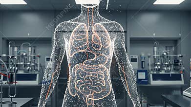 Exploring the intricate details of human anatomy with a focus on internal organs in a state-of-the-art laboratory