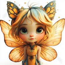 Close up of a fairy girl with butterfly wings and big green eyes