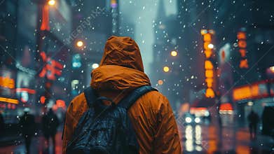 Urban Explorer in Snow Cityscape ai generative