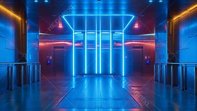 High security high-tech door close and lock with laser lighting ai generative