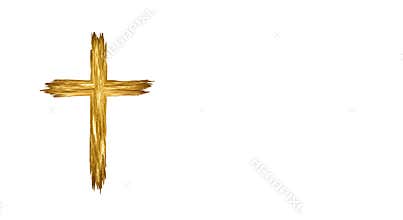 Golden Cross on White Background Artistic Brushstroke Design