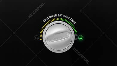 Customer satisfaction on speedometer from low level to full level of satisfaction with the shapes.