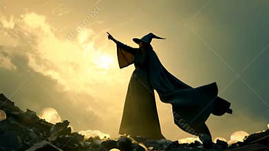 Mystical Witch Casting a Spell with no magic at Sunset ai generative