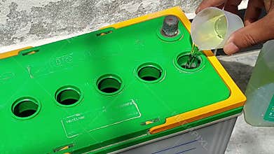 12 volt battery and battery liquid filling for best backup