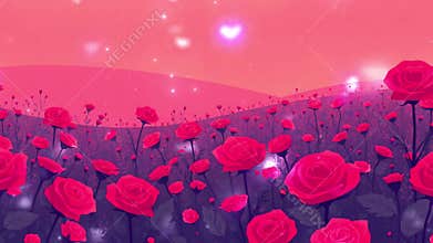 Roseate Realm: Crimson Flowers Swaying Under an Auroral Sky