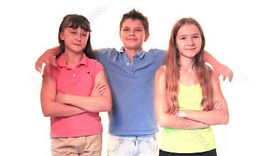 Boy hugging girls