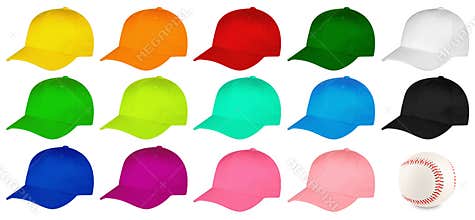 Baseball caps front side view set