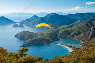 Oludeniz lagoon in sea landscape view of beach
