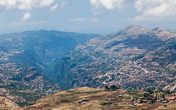 View over town of Bsharri in Qadisha valley in Lebanon