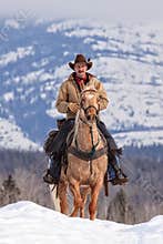 Cowboy riding up a mountain