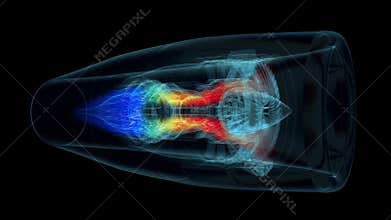 Jet engine 3D x-ray blue transparent isolated on