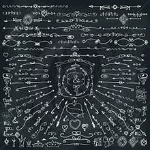 Doodle border,arrows,decor element.Love.Chalkboard