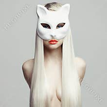 blonde in cat mask