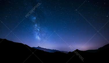 Night sky stars with milky way on mountain background