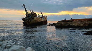 Dramatic EDRO III Shipwreck at Sunset in Cyprus - Fine Art Travel Photography. ?A shipwrecked ship. A ship run aground