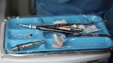 Dentist using the tools. Prophylaxis concept
