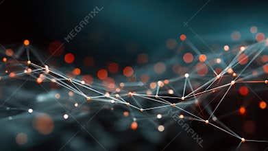 Abstract digital network connections with glowing nodes and lines in deep space representing global connectivity and futuristic