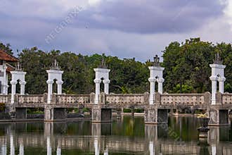 Decorative Stone Bridge Across Palace Reflecting Pool