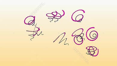 A whimsical and energetic motion graphic featuring scattered, hand-drawn style magenta squiggles