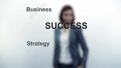 Woman click on virtual interface