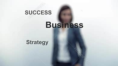Woman click on virtual interface