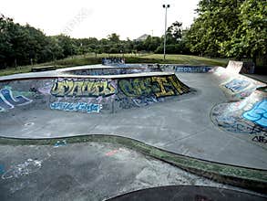 Skateboard park with graffiti
