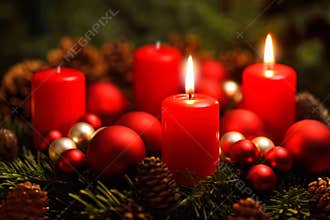 Advent wreath with 2 burning candles