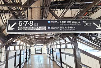 An overground walkway at Okayama station