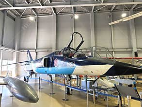 A retired T-2 trainer on display
