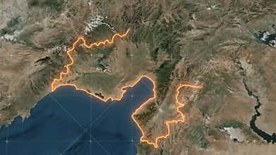 Hatay region highlighted on satellite map of turkiye an overhead