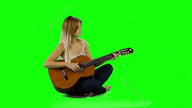 Young beautiful caucasian woman in casual playing