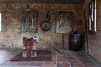VELIKO TARNOVO, BULGARIA - MARCH 15, 2022: Interior museum exhibit and frescoes at Holy Forty Martyrs Church