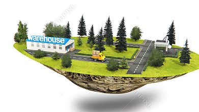 Transport lorry animation from warehouse to client