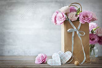 Valentines Day background with roses flowers and Hearts
