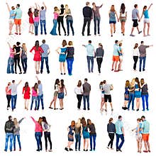 Collection Back view of group people. set